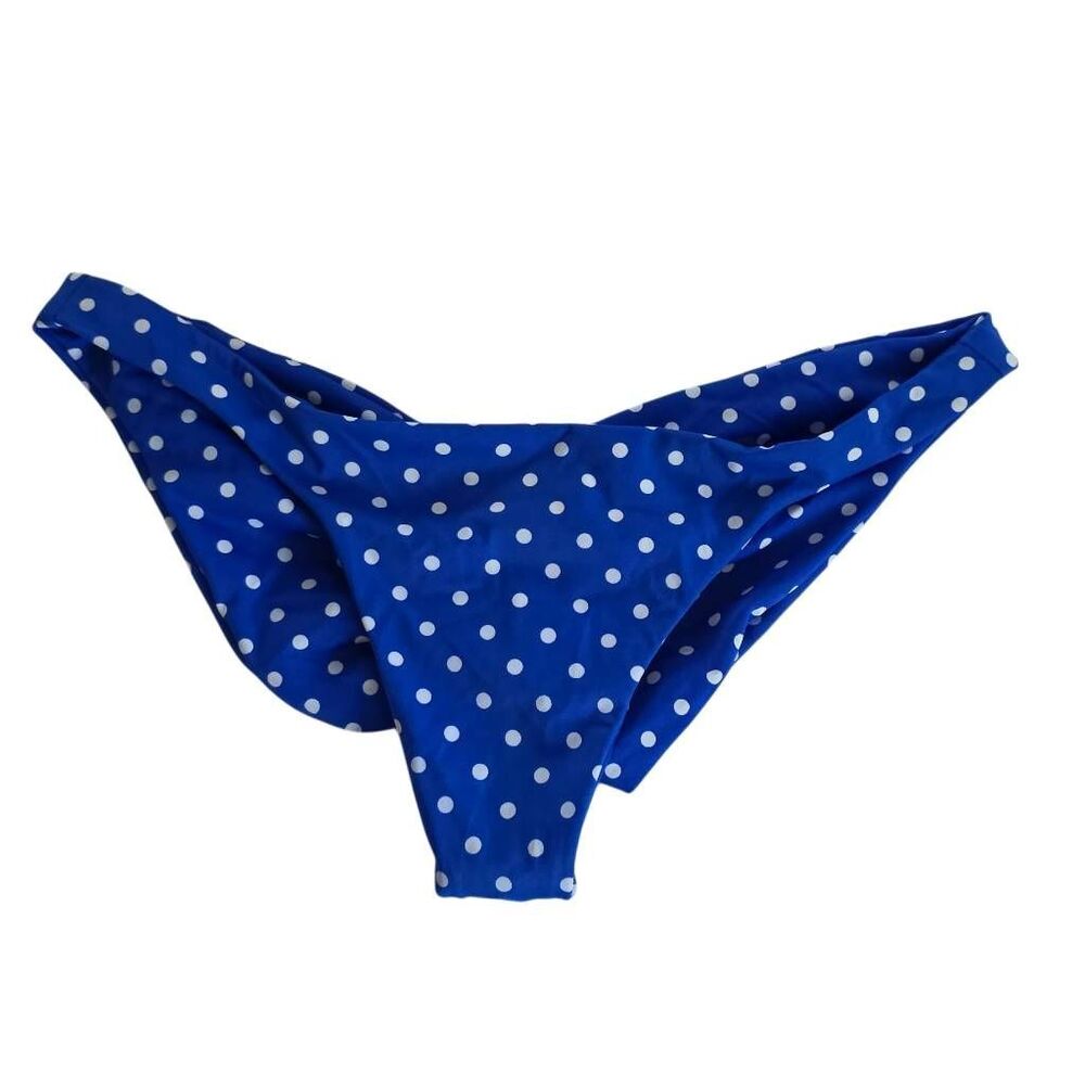Nicolita Women's Size Medium Blue White Polka Dot Ruched Cheeky Bikini Bottoms